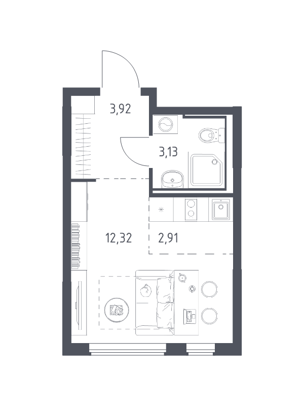 Студия 22,3 м²