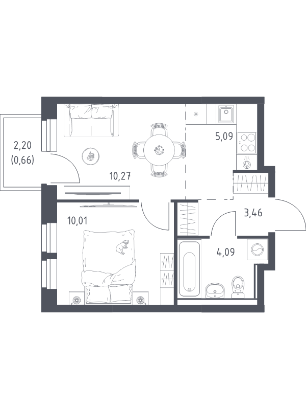 2 ккв (Евро) 33,6 м²