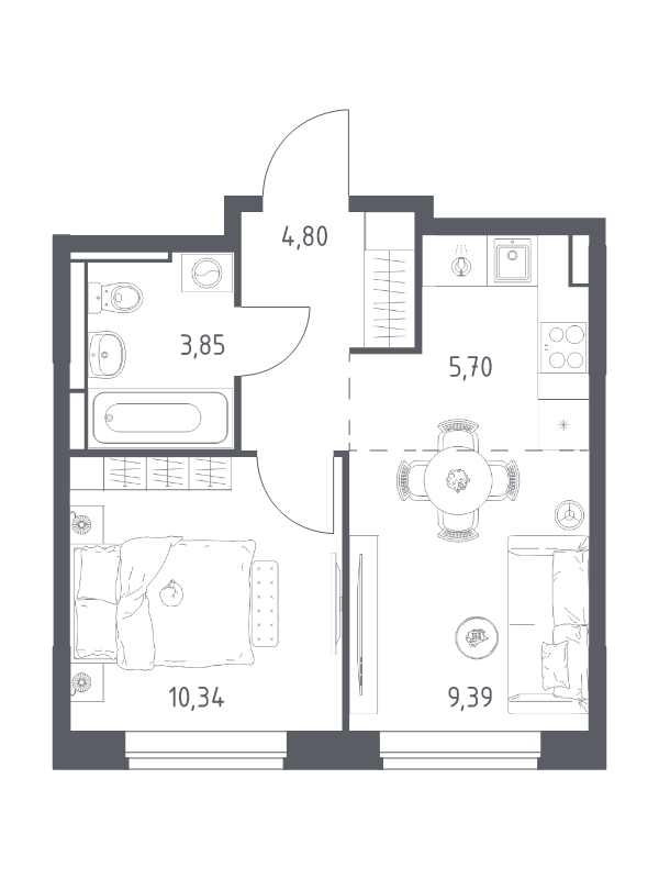 2 ккв (Евро) 34,1 м²