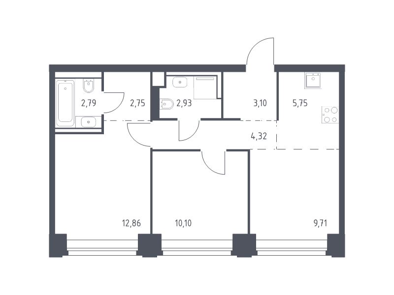3 ккв (Евро) 54,3 м²