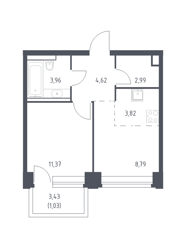 1 ккв 36,6 м²
