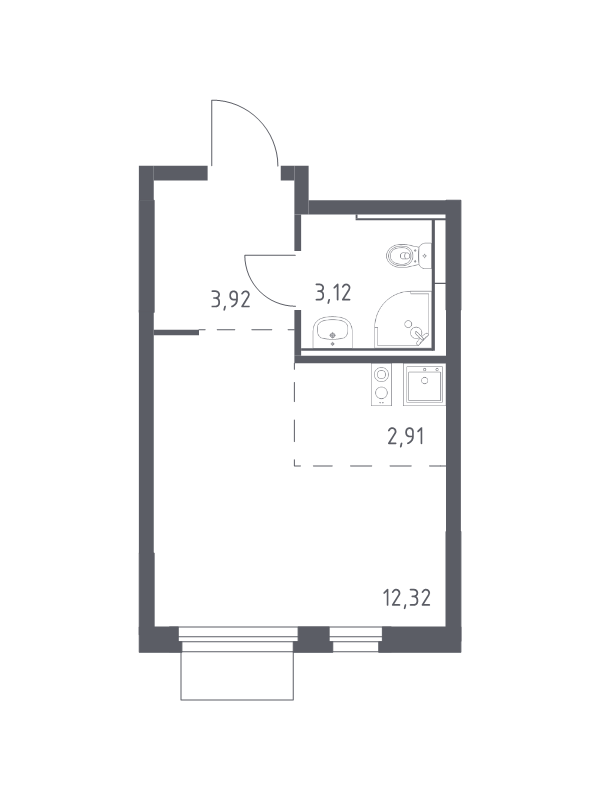 Студия 22,3 м²