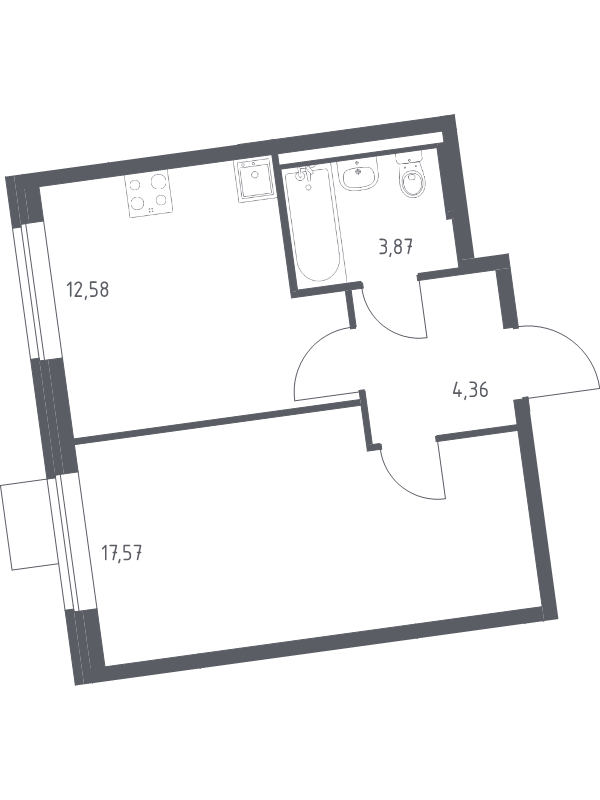 1 ккв 38,4 м²