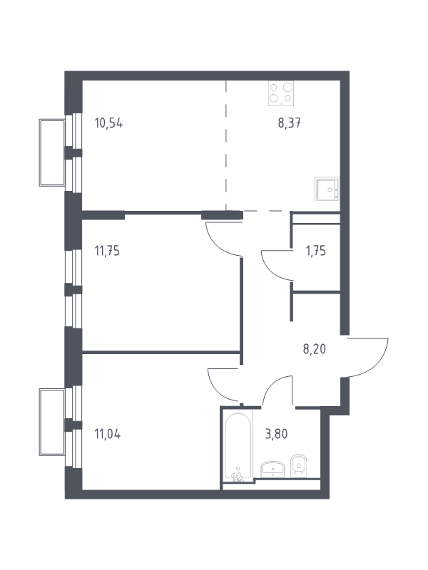 3 ккв (Евро) 55,7 м²