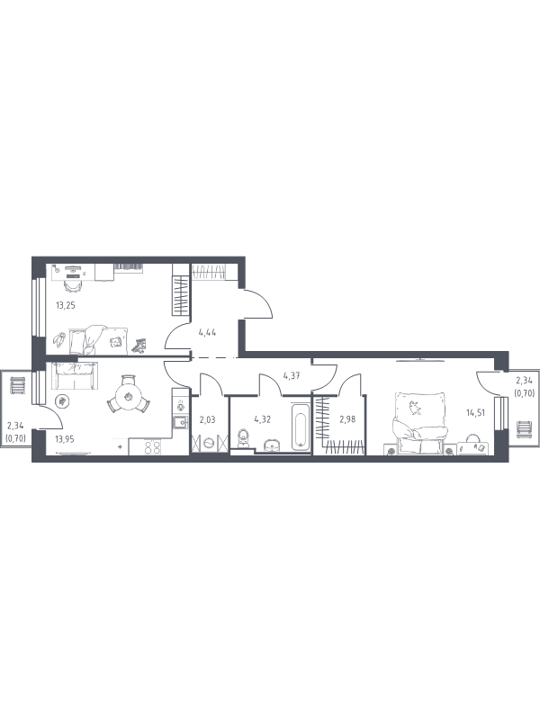 2 ккв 61,3 м²