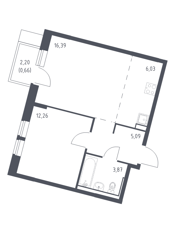 2 ккв (Евро) 44,3 м²