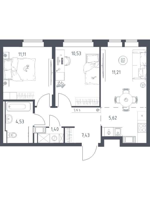 3 ккв (Евро) 51,8 м²