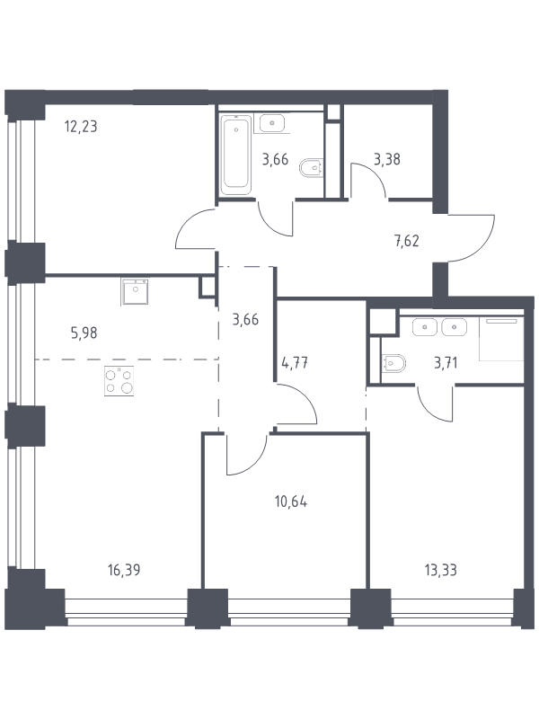 4 ккв (Евро) 85,4 м²