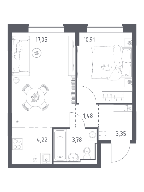 2 ккв (Евро) 40,8 м²