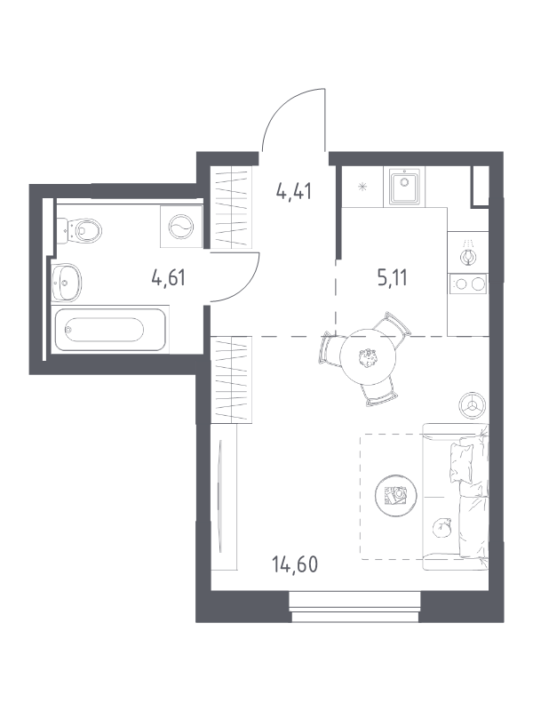 Студия 28,7 м²