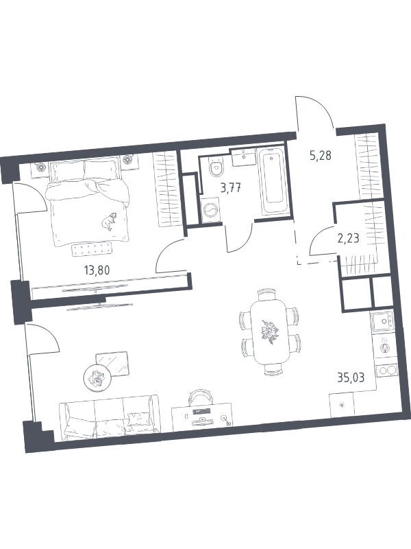 2 ккв (Евро) 60,1 м²