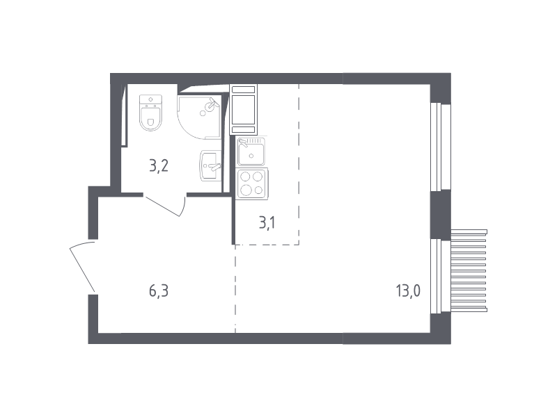 Студия 25,2 м²