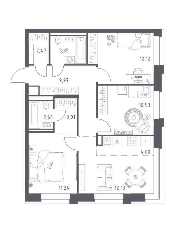 4 ккв (Евро) 72 м²