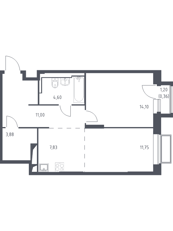 2 ккв (Евро) 53,7 м²