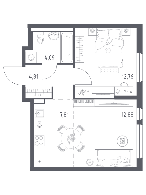2 ккв (Евро) 42,4 м²