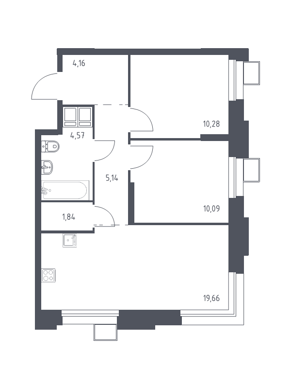 3 ккв (Евро) 55,5 м²
