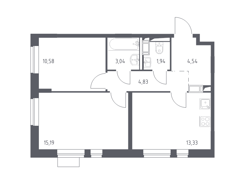2 ккв 53,5 м²