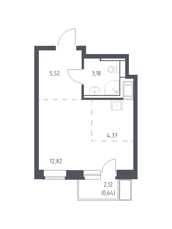Студия 26,5 м²