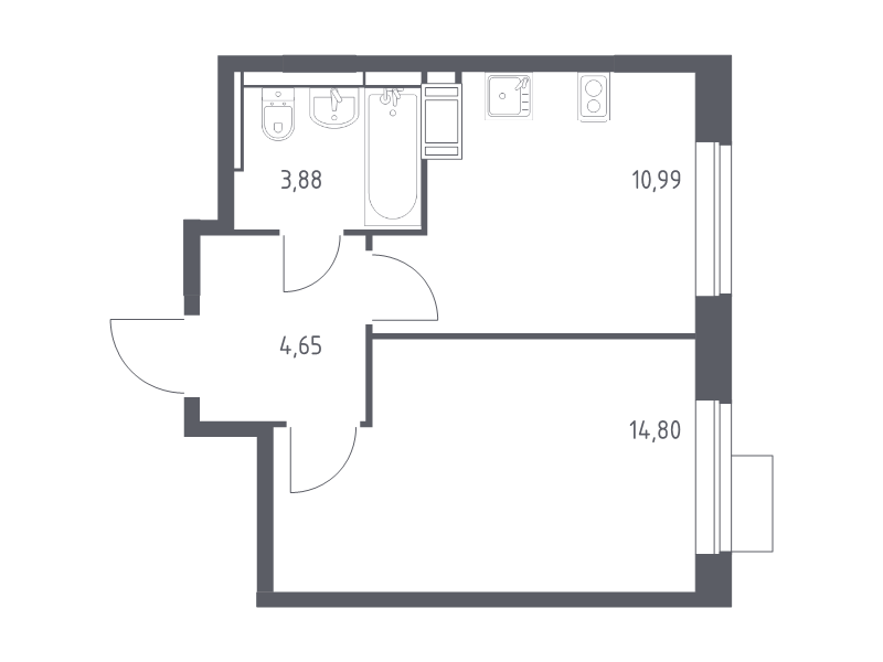 1 ккв 34,3 м²