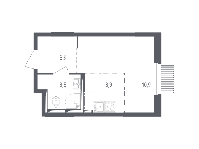 Студия 21,8 м²