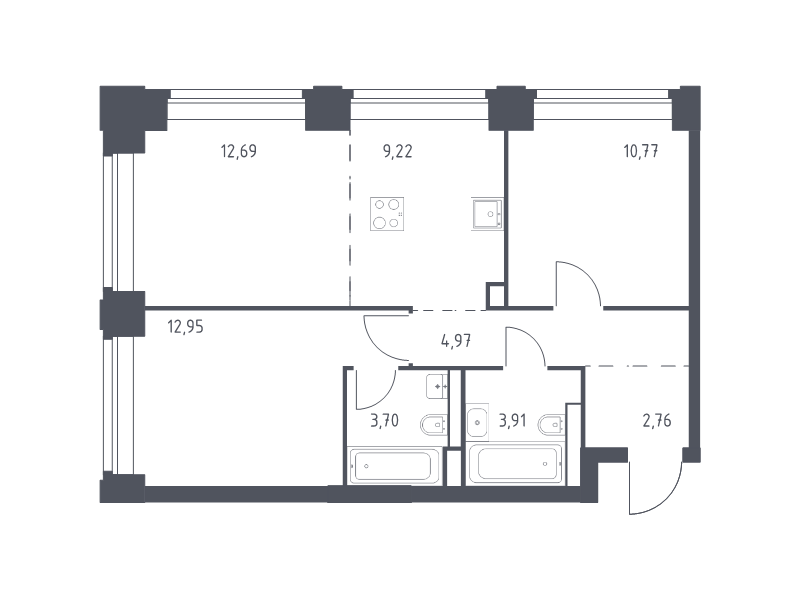 3 ккв (Евро) 61 м²