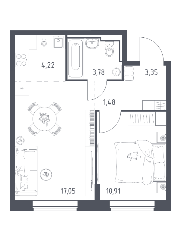2 ккв (Евро) 40,8 м²