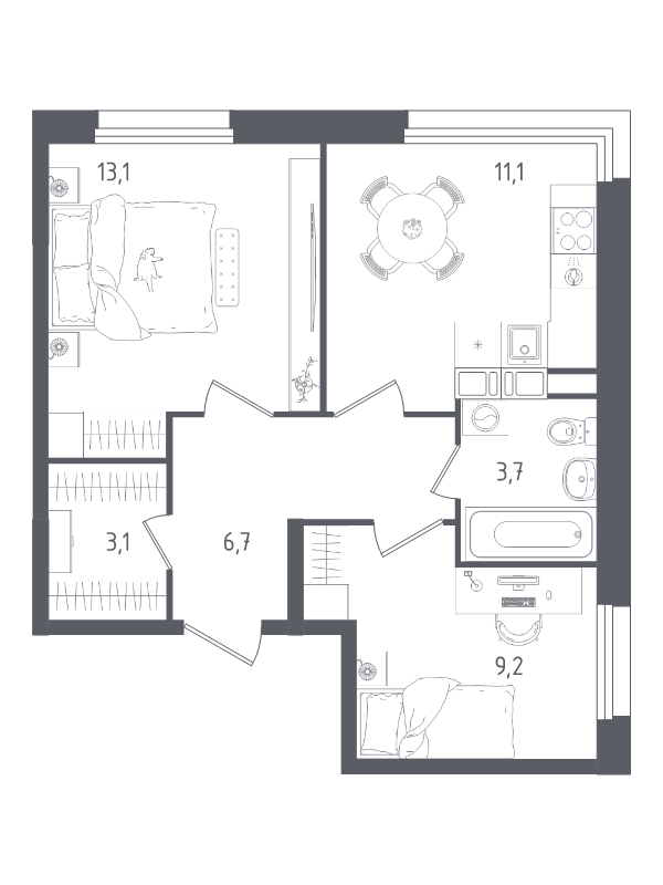 2 ккв 46,9 м²