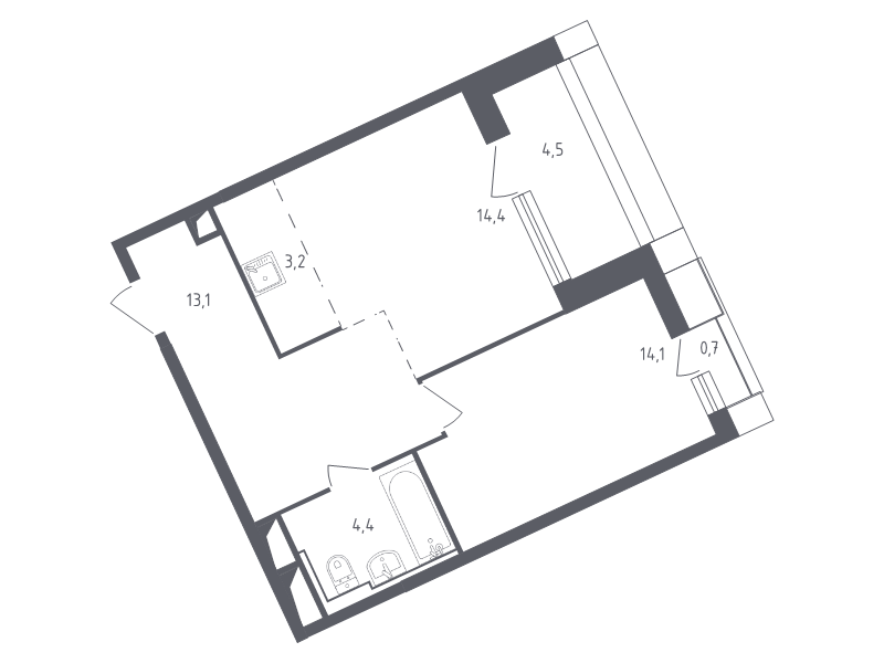 2 ккв (Евро) 54,2 м²