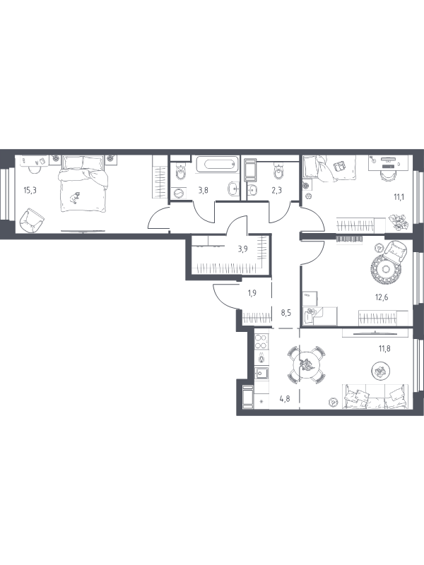 4 ккв (Евро) 74,2 м²