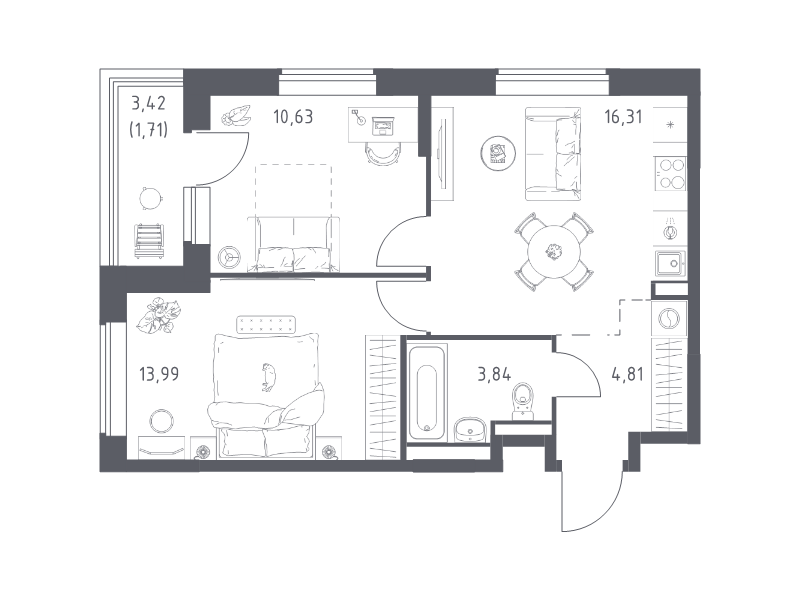 3 ккв (Евро) 51,3 м²