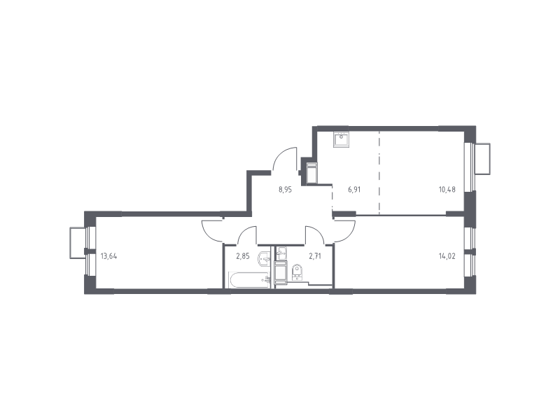 3 ккв (Евро) 59,6 м²