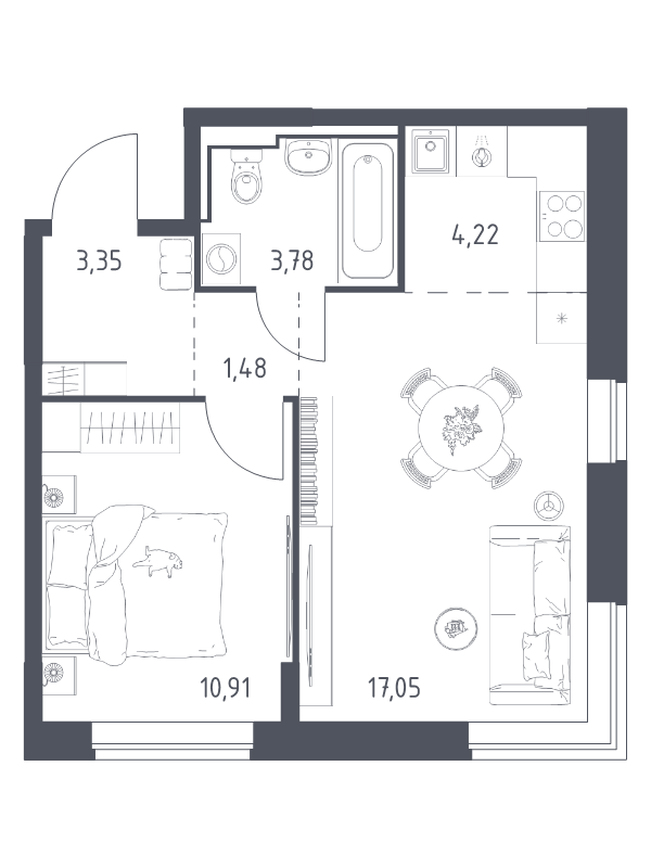 2 ккв (Евро) 40,8 м²