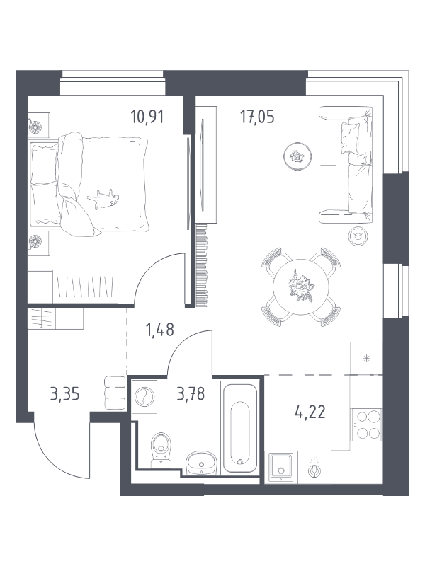 2 ккв (Евро) 40,8 м²