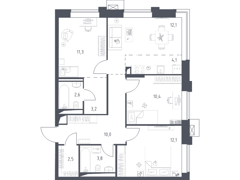 4 ккв (Евро) 72 м²
