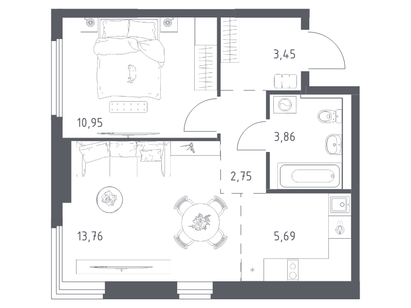 2 ккв (Евро) 40,5 м²