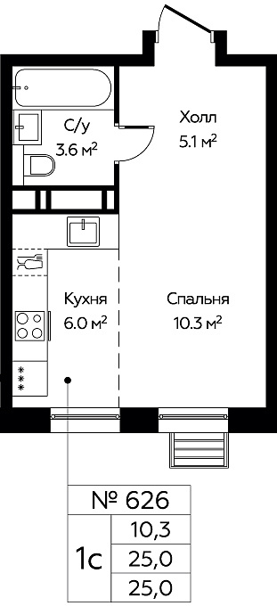 Студия 24 м²