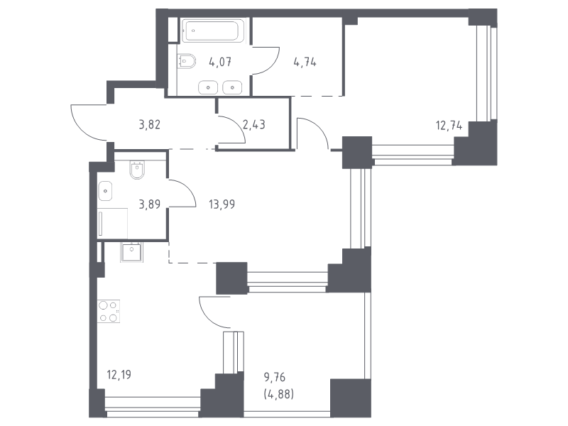 2 ккв (Евро) 62,8 м²