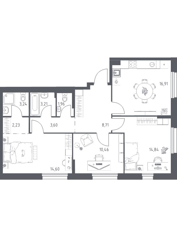 4 ккв (Евро) 79,8 м²
