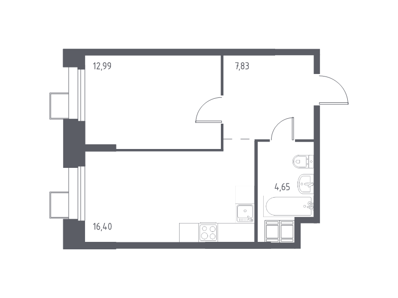 2 ккв (Евро) 41,9 м²