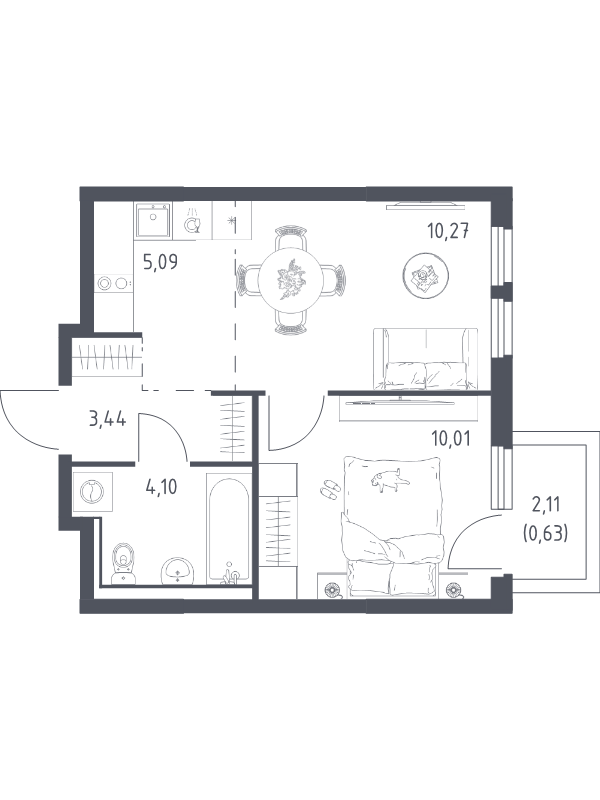 2 ккв (Евро) 33,5 м²