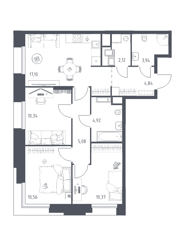 4 ккв (Евро) 69,3 м²