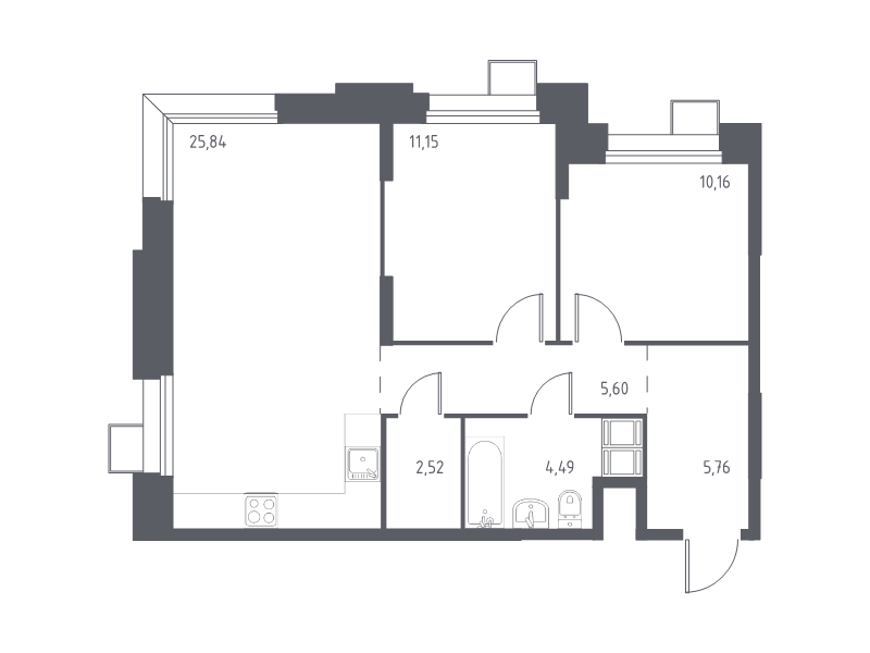 3 ккв (Евро) 65,4 м²
