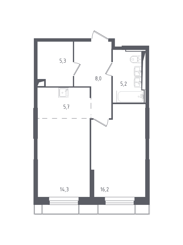 2 ккв (Евро) 54,8 м²