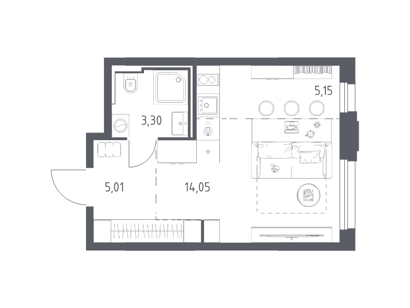 Студия 27,5 м²