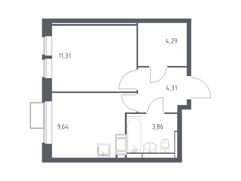 1 ккв 33,4 м²