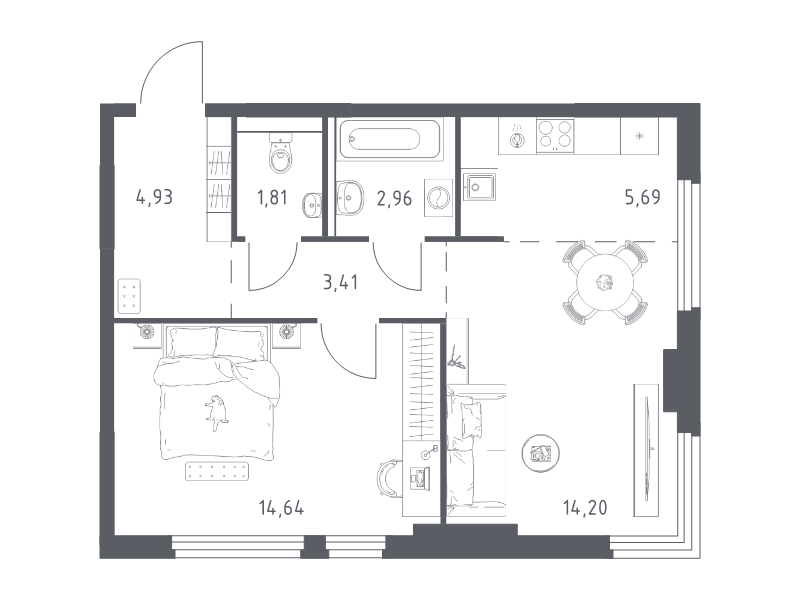2 ккв (Евро) 47,6 м²