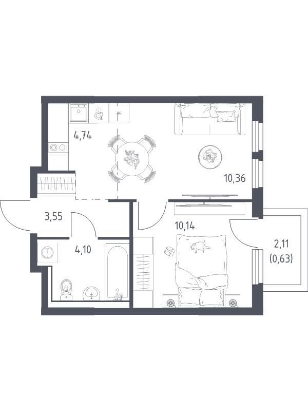 2 ккв (Евро) 33,5 м²