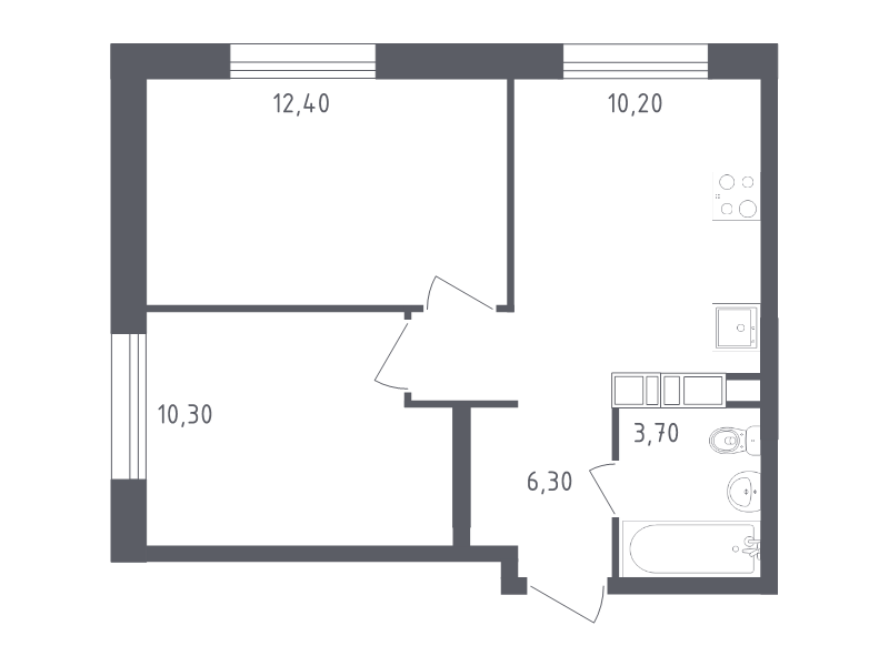 2 ккв 42,9 м²