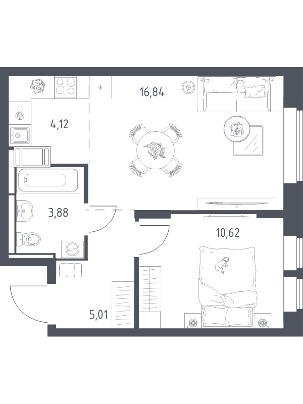 2 ккв (Евро) 40,5 м²