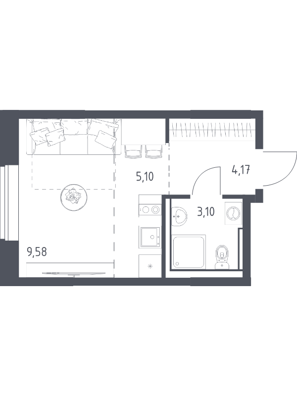 Студия 22 м²